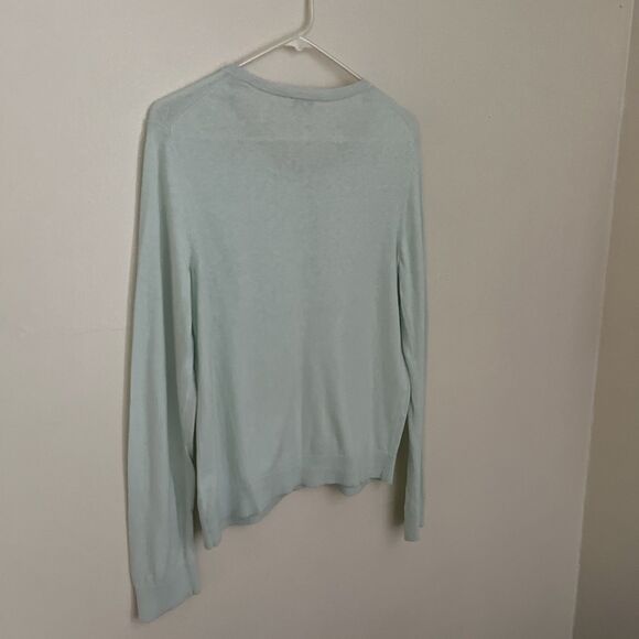 GAP Vintage Silk Cotton Pointelle Long Sleeve Cardigan, Robin’s Egg Blue- L - Picture 8 of 8